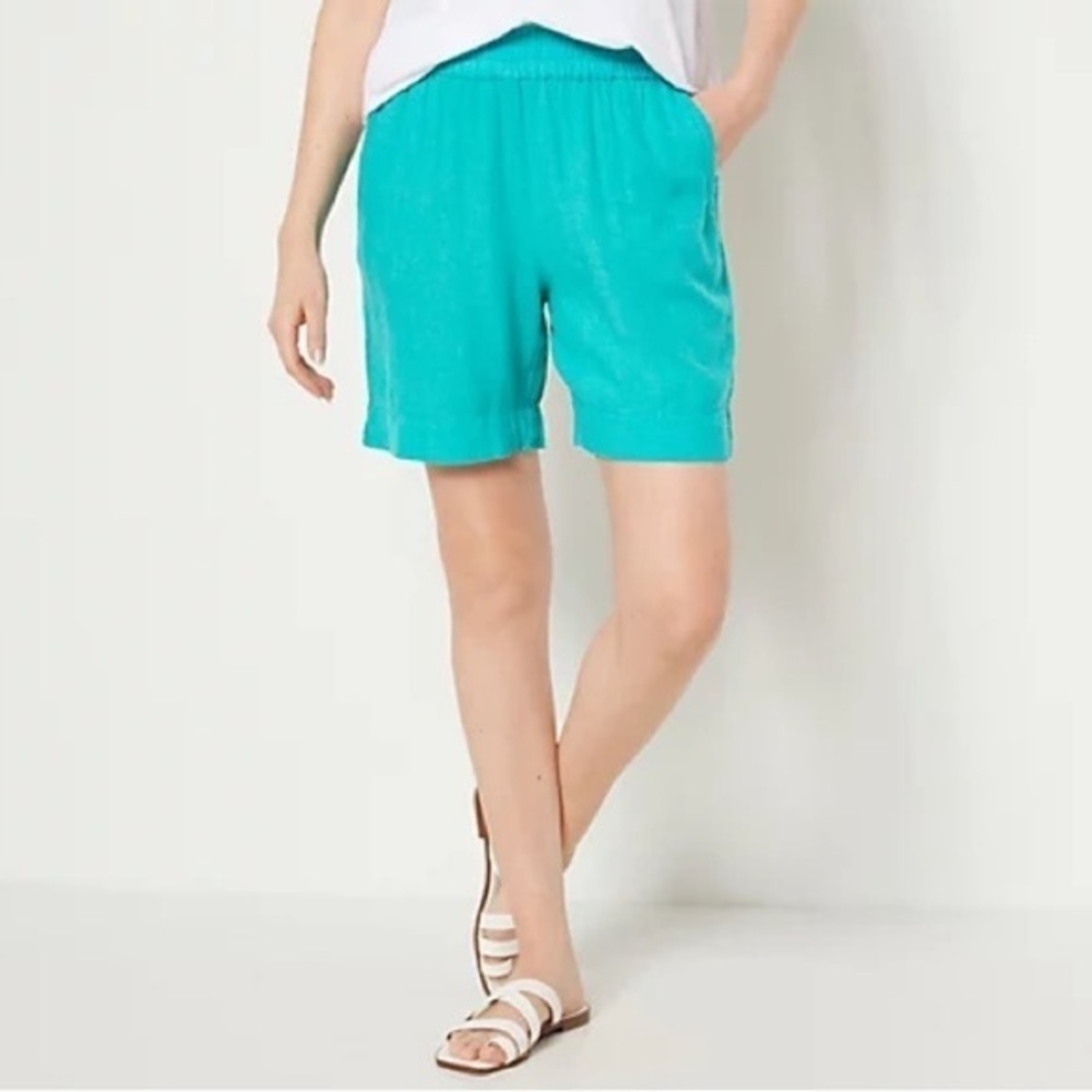 Denim & Co. Naturals Petite Linen Blend Shorts with Pockets sz M NWOT # bag 62